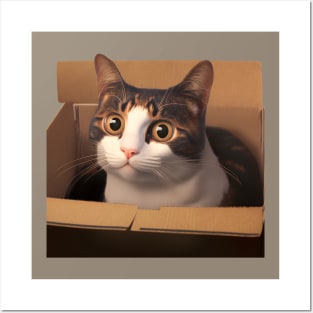 cute cat in a box Posters and Art